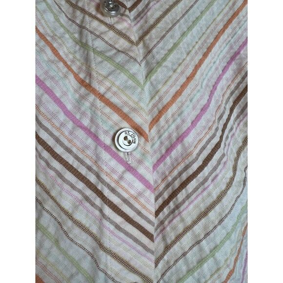 ST. JOHN cotton blend white multicolor striped button down shirt blouse top L - Picture 3 of 9